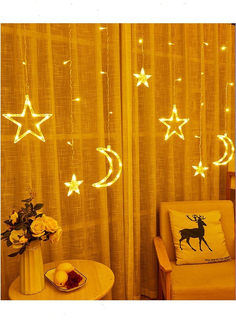 أضواء زينة رمضان، سلسلة أضواء LED على شكل نجوم وقمر بطول 2 متر مع 12 مصباحًا، صندوق بطارية وكابل USB وجهاز تحكم عن بعد، مثالية للشرفة وغرفة النوم وغرفة الطعام وغرفة المعيشة وأضواء رمضان الخارجية - Image 4